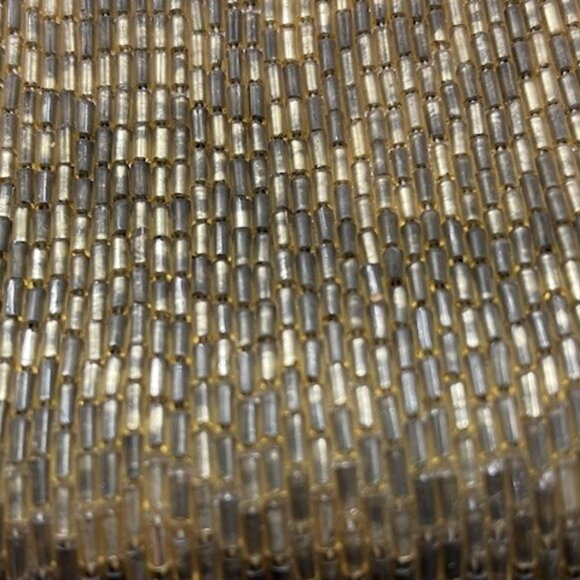 Vtg. BEADED EVENING BAG Gold & White Beads, Beaded Handle, Satin Lining HANDMADE - Picture 4 of 16